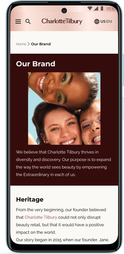 Brand page on mobile — the same premium feel, pocket-sized