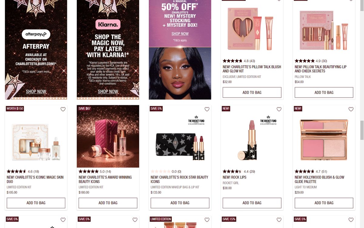 Original product listing — dense product cards, badges, and offers competing for attention