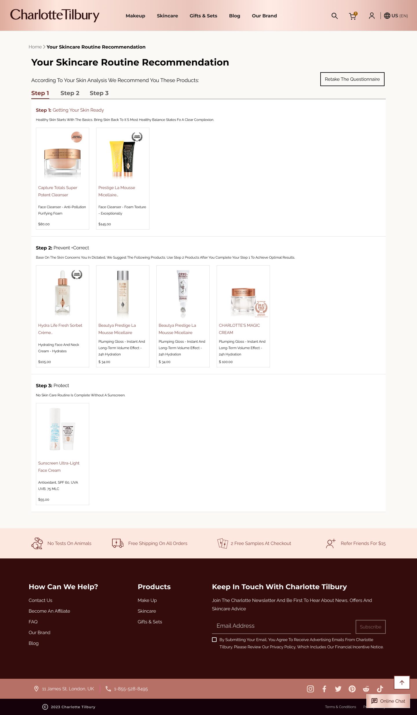 Skincare routine recommendation on desktop — a personalized three-step routine
